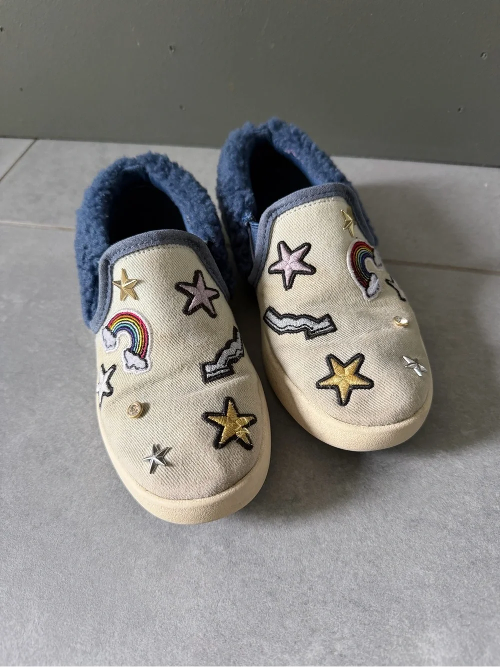 UGG Kids Patch It Slip-On Sneakers Bleach Denim Navy Sherling Colorful Patches 1